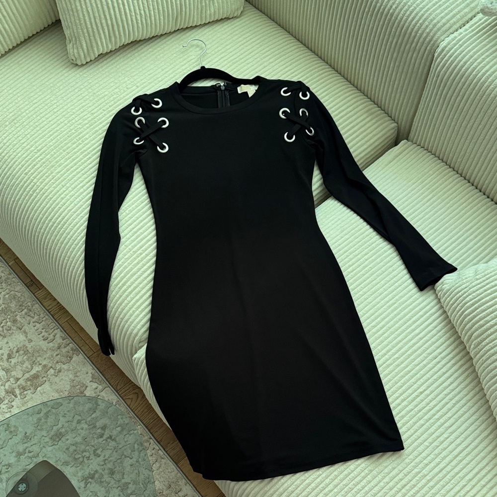 Elegant Black Lace-Up Dress